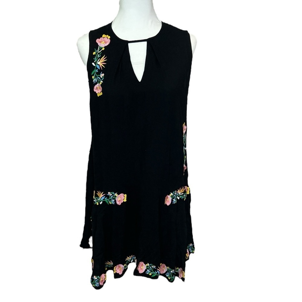 Umgee Floral Embroidered Asymmetric Hem Dress